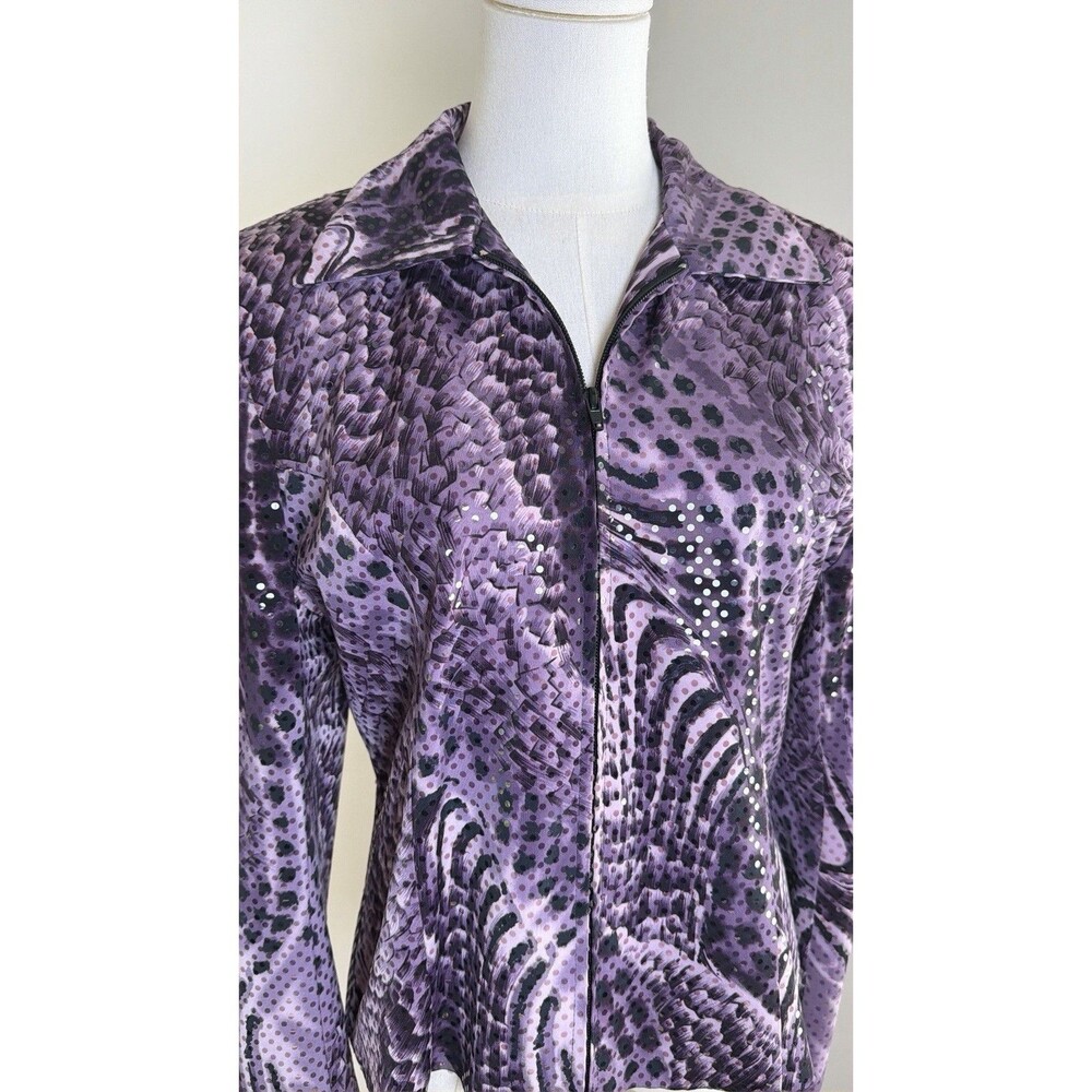 Vintage Y2K Mesmerize KamiKam Jacket M Purple Animal Print Sequin Zip Up Sparkle - Picture 7 of 13